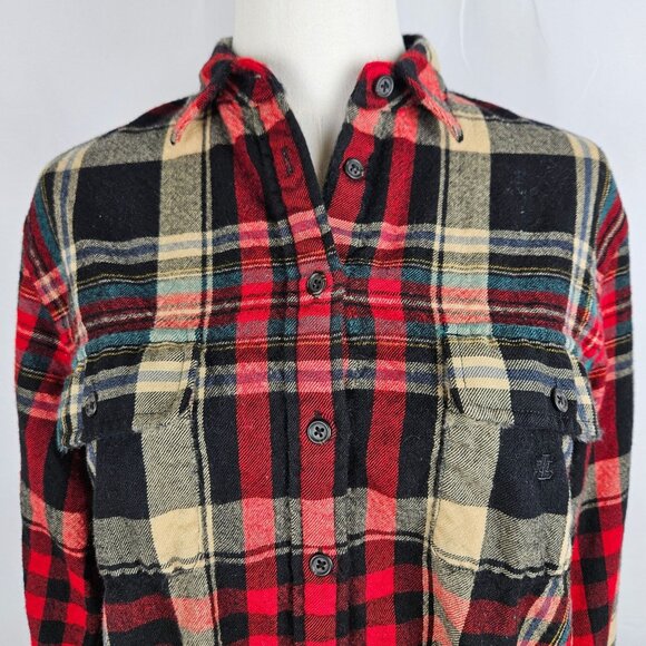 Lauren Ralph Lauren Tartan Plaid Button-Up Shirt Large Wool Red Black Cabincore - Picture 3 of 11